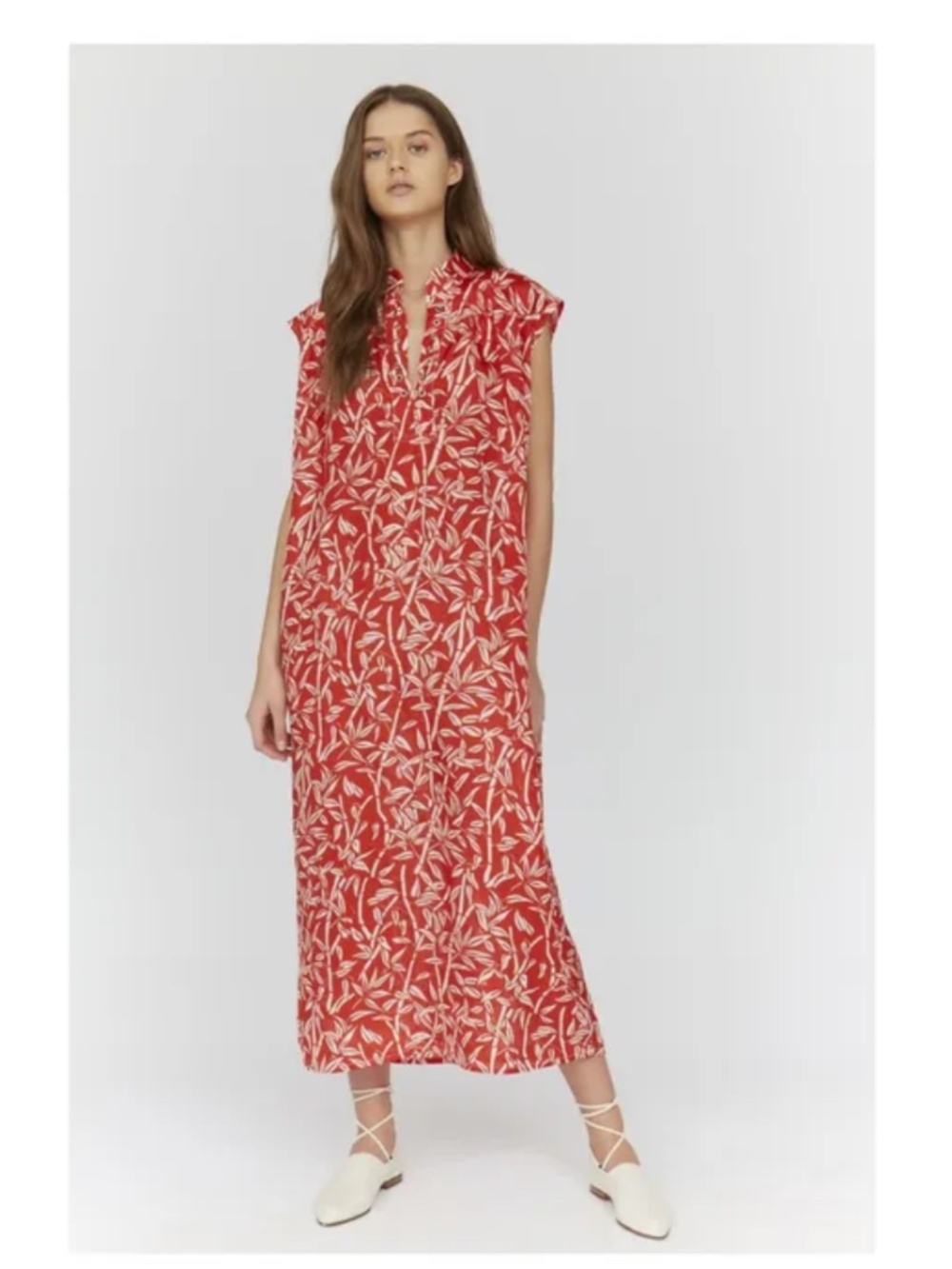 Roseanna Dreamer Red Bamboo Print Silk Midi Dress